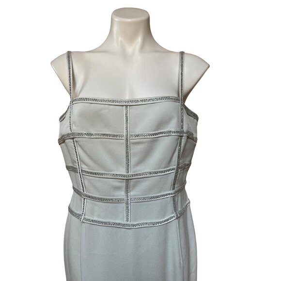 1990s/Y2K Vintage Maxi Dress Caged Silver Beaded Evening Gown Glamorous Cocktail - Picture 6 of 10